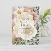 Dusty Blue Boho Floral Wedding Einladung (Stehend Vorderseite)
