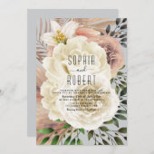 Dusty Blue Boho Floral Wedding Einladung (Vorne/Hinten)