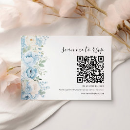 Dusty Blue Boho Floral Wedding QR Code RSVP Karte