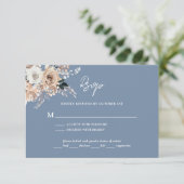Dusty Blue Boho Floral Wedding RSVP Card (Stehend Vorderseite)