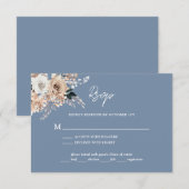 Dusty Blue Boho Floral Wedding RSVP Card Karte (Vorne/Hinten)