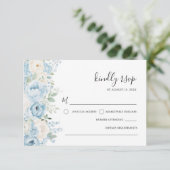 Dusty Blue Boho Floral Wedding RSVP Karte (Stehend Vorderseite)
