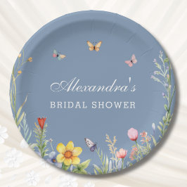 Dusty Blue Boho Floral Wildblume Brautparty Pappteller