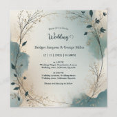 Dusty Blue Boho foliage wreath all in one wedding Einladung (Vorderseite)