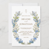 Dusty Blue Boho Garden Floral Elegante Hochzeit Einladung (Vorderseite)