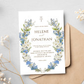 Dusty Blue Boho Garden Floral Elegante Hochzeit Einladung