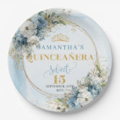 Dusty Blue Boho Greenery Gold Glitter Quinceañera  Pappteller (Vorderseite)