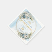 Dusty Blue Boho Greenery Gold Glitter Quinceañera  Serviette (Ecke)