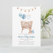 Dusty Blue Boho Kinderzimmer Boho Baby Shower Einladung (Stehend Vorderseite)
