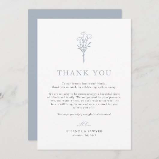 Dusty Blue Boho Minimalistisch Botanicals Wedding Dankeskarte (Vorne/Hinten)