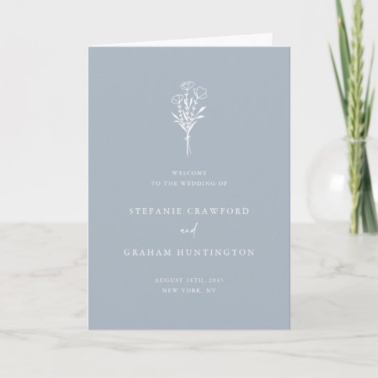Dusty Blue Boho Minimalistisch Botanicals Wedding Programm (Vorderseite)