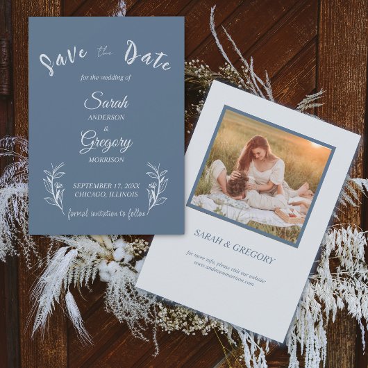 Dusty Blue Boho Minimalistisch Save the Date Card