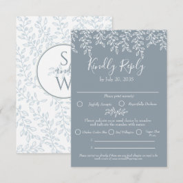 Dusty Blue Boho Moderne Elegante Botanische Hochze RSVP Karte