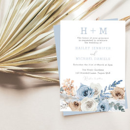 Dusty Blue Boho Monogram Wedding Einladung