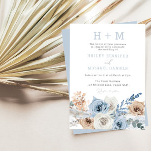 Dusty Blue Boho Monogram Wedding Einladung