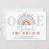 Dusty Blue Boho Rainbow Birthday Einladung (Vorderseite)