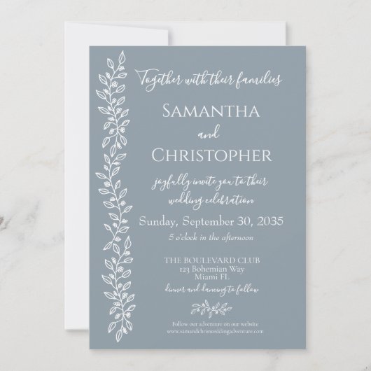 Dusty Blue Boho Romantic Botanical Minimal Wedding Einladung (Vorderseite)