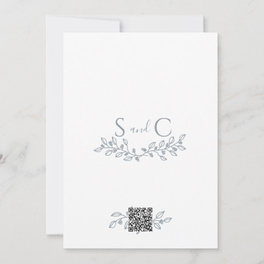 Dusty Blue Boho Romantic Botanical Minimal Wedding Einladung (Rückseite)