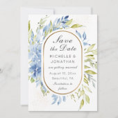 Dusty Blue Boho Rose Greenerity Gold Frame Save The Date (Vorderseite)