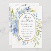 Dusty Blue Boho Rose Greenerity Gold Frame Save The Date (Vorne/Hinten)