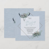 Dusty Blue Boho Rustikaler Kuhschädel mit Blume Einladung (Vorne/Hinten)