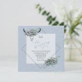 Dusty Blue Boho Rustikaler Kuhschädel mit Blume Einladung (Stehend Vorderseite)