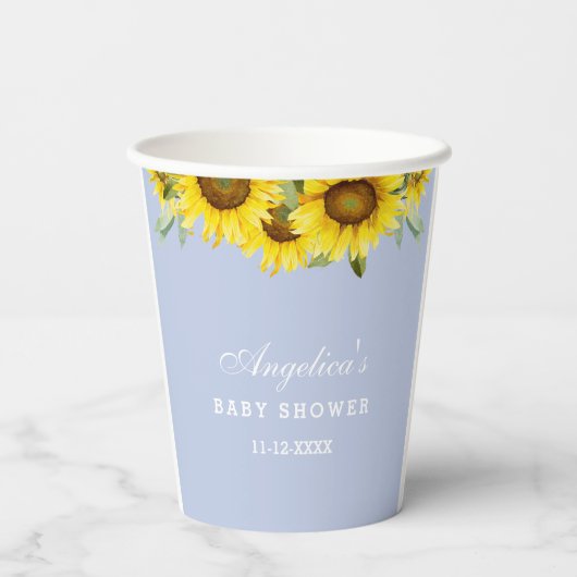 Dusty Blue Boho Sonnenblume Baby Shooting Paper Cu Pappbecher (Rückseite)