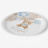 Dusty Blue Boho Teddy Bear Baby Boy Dusche Pappteller (Schrägansicht)