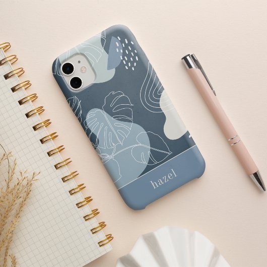 Dusty Blue Boho Tropical Monstera Leaf iPhone Hülle
