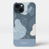 Dusty Blue Boho Tropical Monstera Leaf iPhone Hülle (Rückseite)