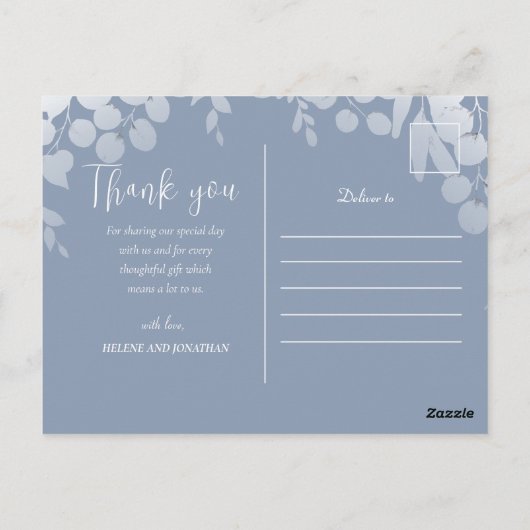 Dusty Blue Boho Wedding Dankeschön Card Postkarte (Rückseite)