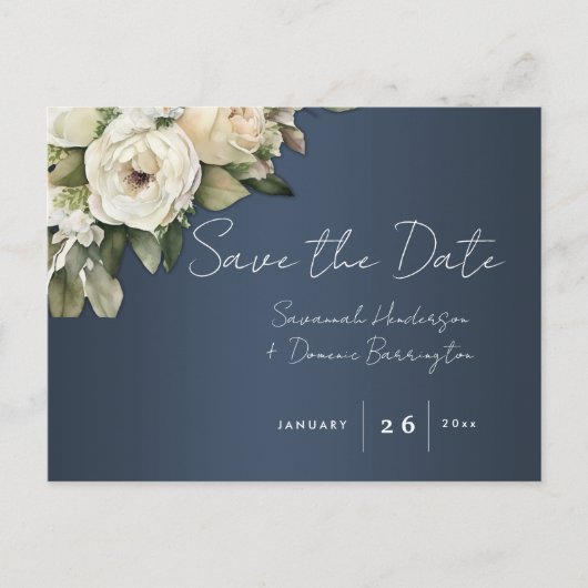 Dusty Blue Boho Wedding Save the Date Ankündigungspostkarte (Vorderseite)