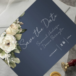 Dusty Blue Boho Wedding Save the Date Ankündigungspostkarte
