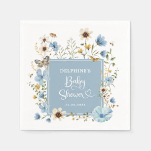 Dusty Blue Boho Wildblume Baby Boy Dusche Napkin Serviette