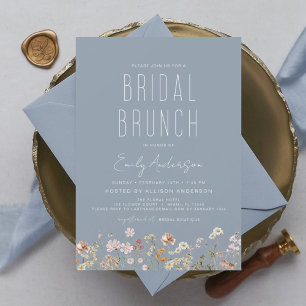 Dusty Blue Boho Wildblume Bridal Brunch Dusche Einladung