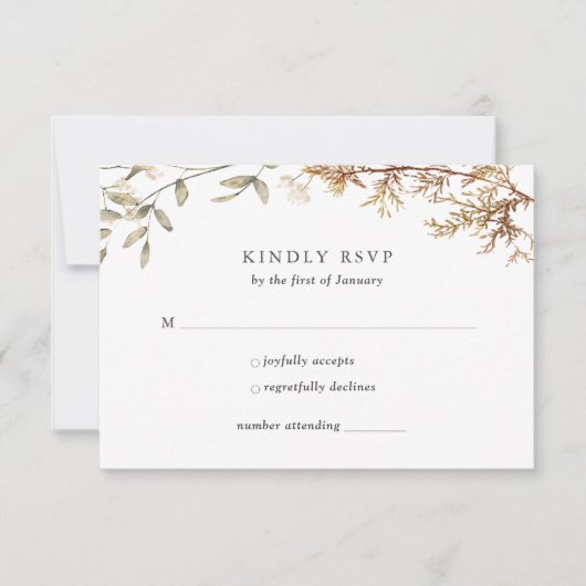 Dusty Blue Boho Wildblume Foliage Wedding RSVP Karte (Vorderseite)