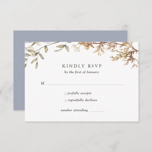 Dusty Blue Boho Wildblume Foliage Wedding RSVP Karte (Vorne/Hinten)