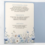 Dusty Blue Boho Wildblume Foto QR Code Wedding Dreifach Gefaltete Einladung (Innen Erste Seite)