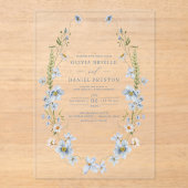 Dusty Blue Boho Wildblume Garden Wedding Acryleinladungen (Vorderseite)
