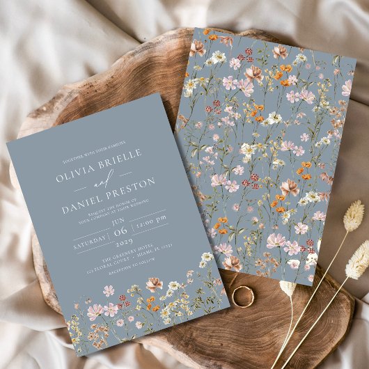 Dusty Blue Boho Wildblume Garden Wedding Einladung