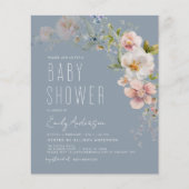 Dusty Blue Boho Wildblume Kinderdusche Einladung Flyer (Vorne)