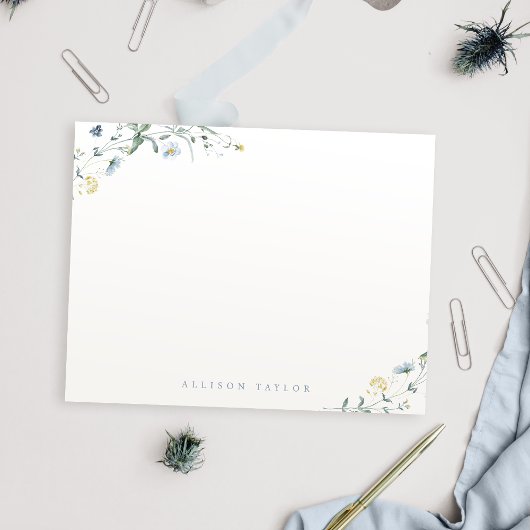 Dusty Blue Boho Wildblume Personalisiert Stationer Mitteilungskarte