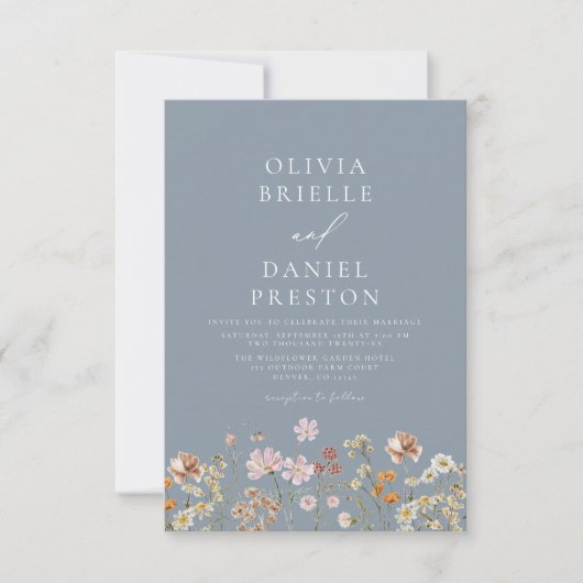Dusty Blue Boho Wildblume Rustic Garden Wedding Einladung (Vorderseite)
