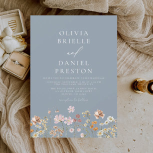 Dusty Blue Boho Wildblume Rustic Garden Wedding Einladung