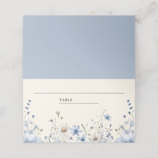 Dusty Blue Boho Wildblume Wedding Platzkarte (Außenseite Aufgefaltet)