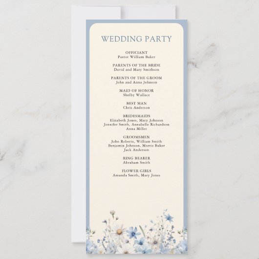 Dusty Blue Boho Wildblume Wedding Program (Rückseite)