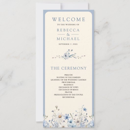 Dusty Blue Boho Wildblume Wedding Program (Vorderseite)