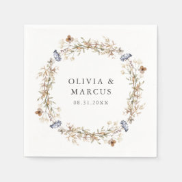 Dusty Blue Boho Wildblume Wreath Wedding Serviette
