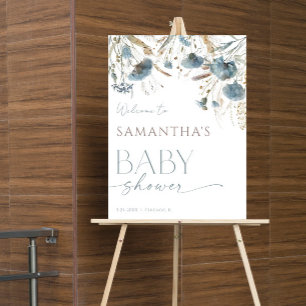 Dusty Blue Boho Wildblumen Babydusche Begrüßung Poster
