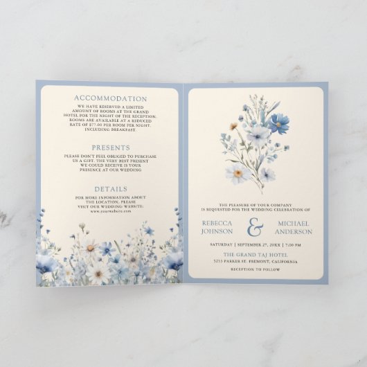 Dusty Blue Boho Wildflower QR Code Wedding Einladung (Innenseite)